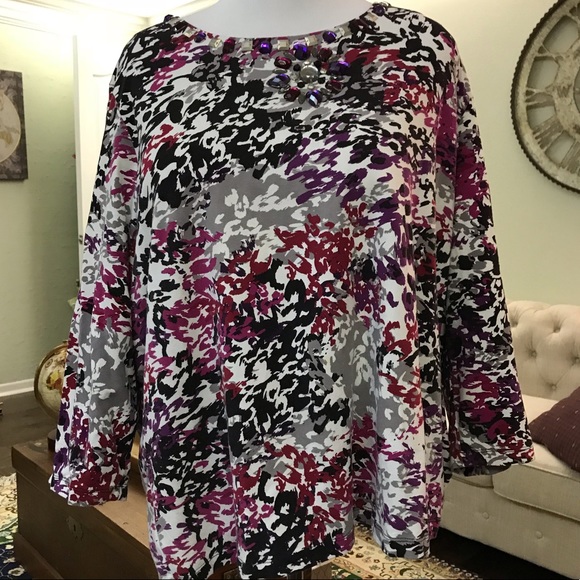 Ruby Rd. Tops - Ruby Road Jeweled Purple Top